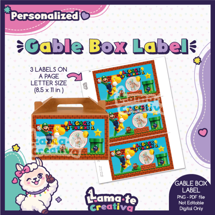 Luigi Gable Box Label | Personalized Birthday Party Favor - Image 2