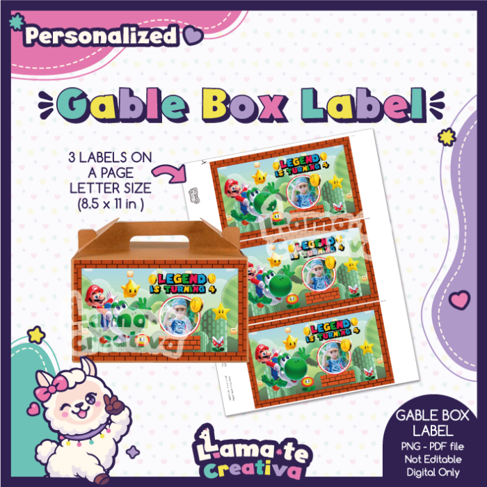 Mario Bros Gable Box Label | Personalized Birthday Party Favor - Image 2