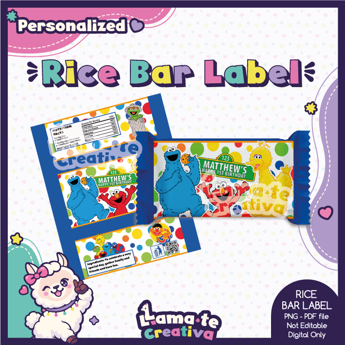 PORTADA-SESAME-STREET-RICE Sesame Street Rice Bar Label | Personalized Birthday Party Favor - Image 1